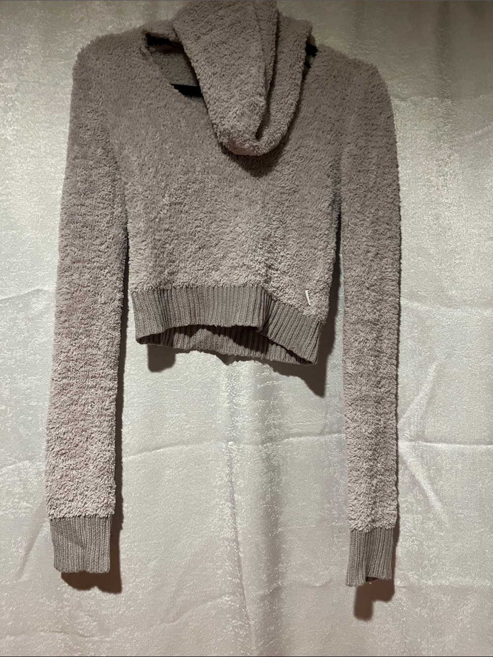 RVCA Plush Cropped Hooded Sweater — Taupe